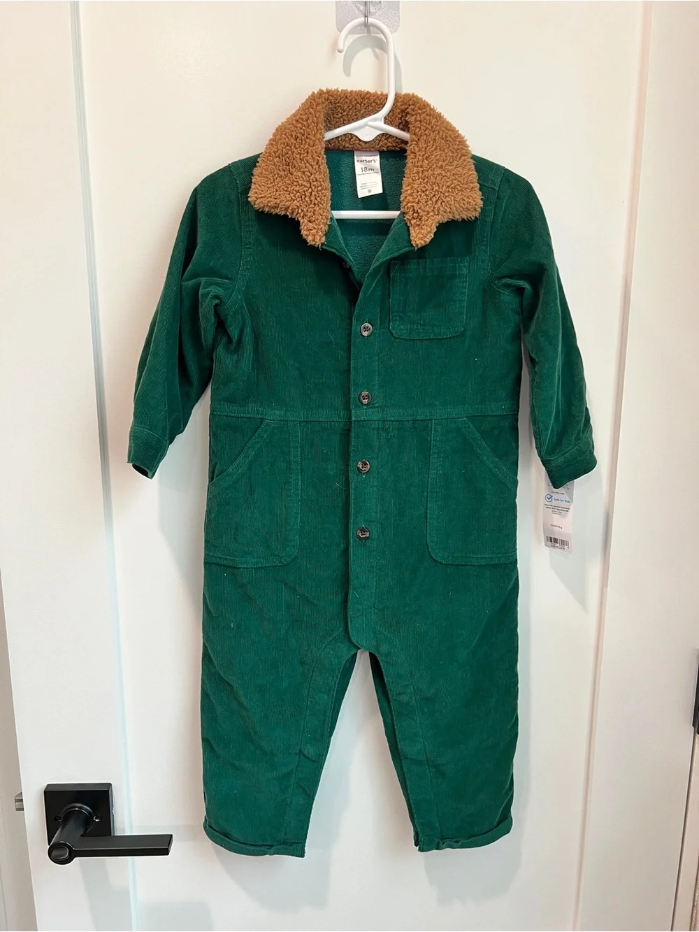 Carter’s Green Corduroy Sherpa-Lined One-Piece Romper Jumpsuit 18M